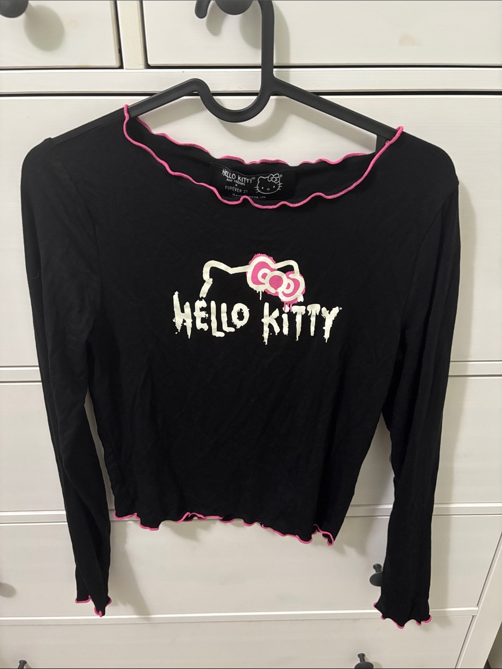 Hello Kitty Black Top with Pink Trim and Bow Graphic
